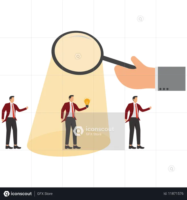 Empresario obteniendo una idea de negocio para encontrar talento  Ilustración