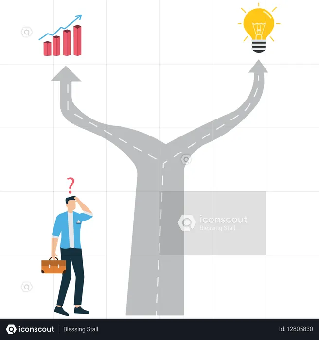 Empresario confundido con decisión empresarial  Ilustración