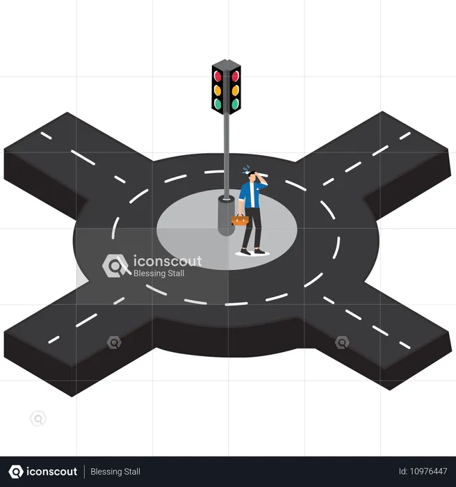 Empresário confuso ao determinar o caminho da carreira  Ilustração