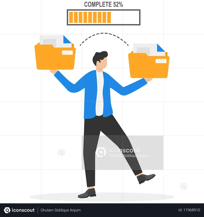 Empresario copiando datos a una nueva carpeta con procesamiento de transferencia de datos  Ilustración