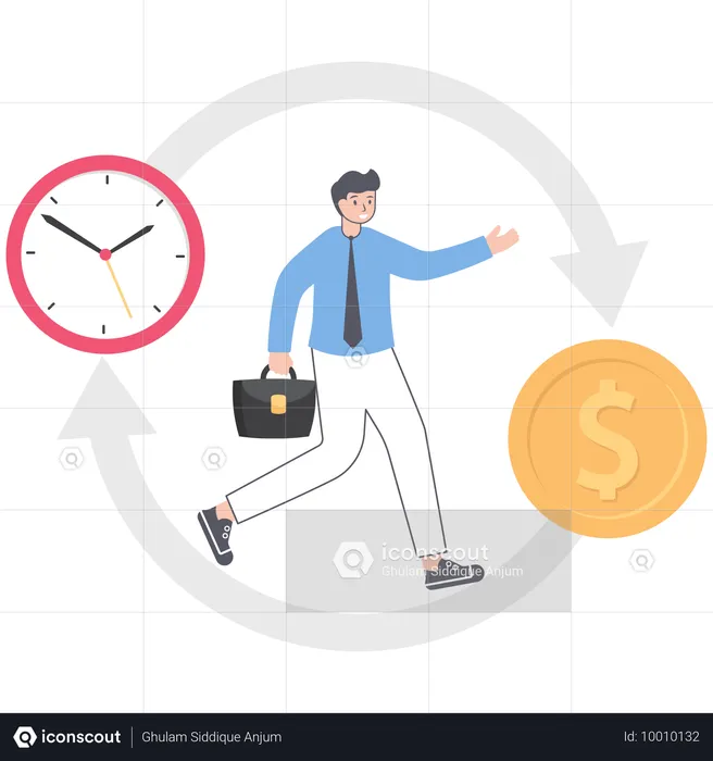 Empresário correndo no diagrama de seta circular  Ilustração