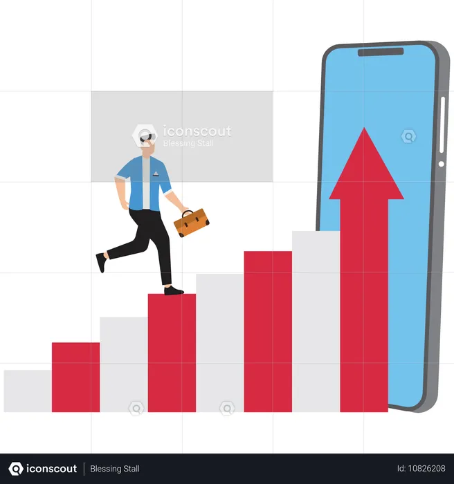 Empresário correndo no gráfico, gráfico  Ilustração