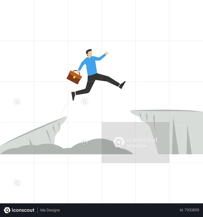 Empresario corriendo por el abismo  Ilustración