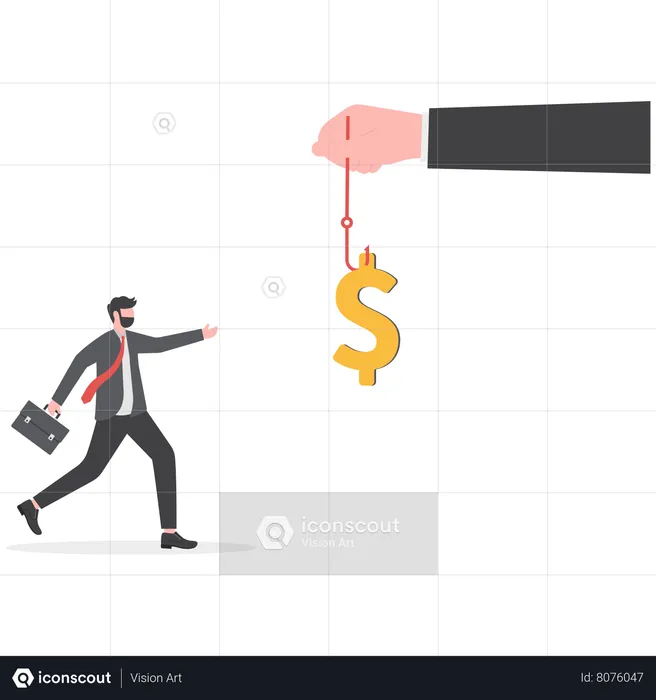 Empresario ejecutando Catch Dollar colocado en el gancho  Ilustración