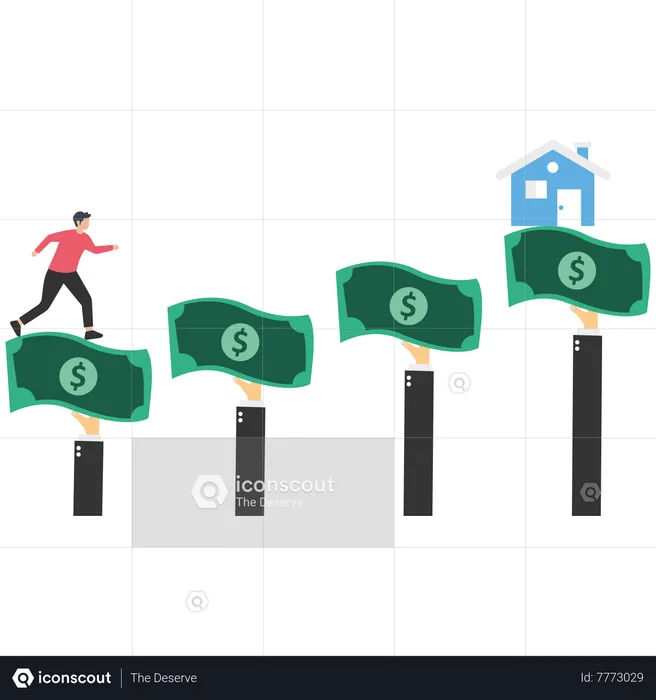 Empresario corriendo en el gráfico verde ascendente de la economía  Ilustración