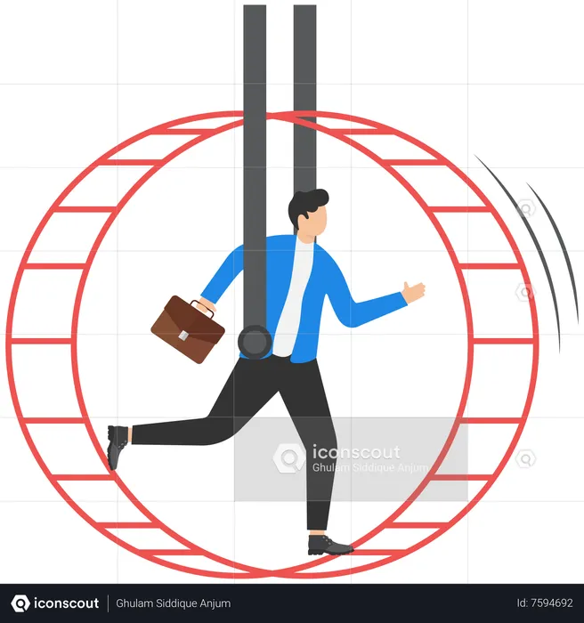 Empresario corriendo en una rueda de rata  Ilustración