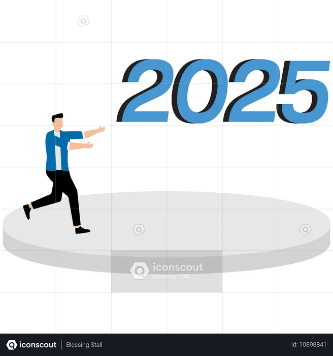 Empresario corriendo hacia el 2025  Ilustración