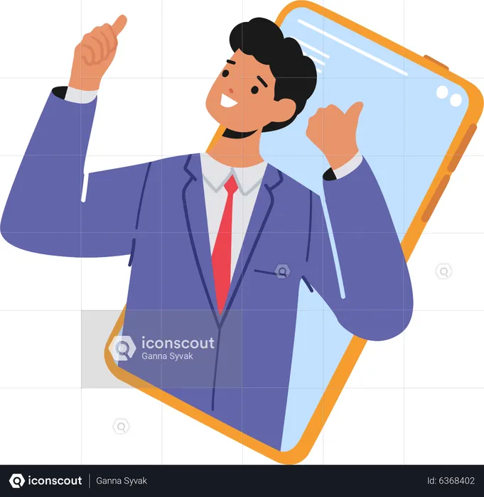 Empresario dando revisión móvil en línea  Ilustración