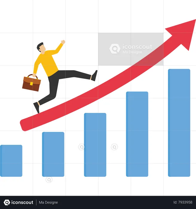 Empresário bem sucedido escalando o gráfico de sucesso empresarial  Ilustração