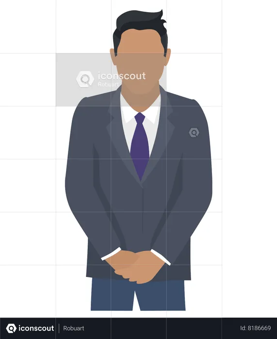Hombre de negocios con traje y corbata morada.  Ilustración