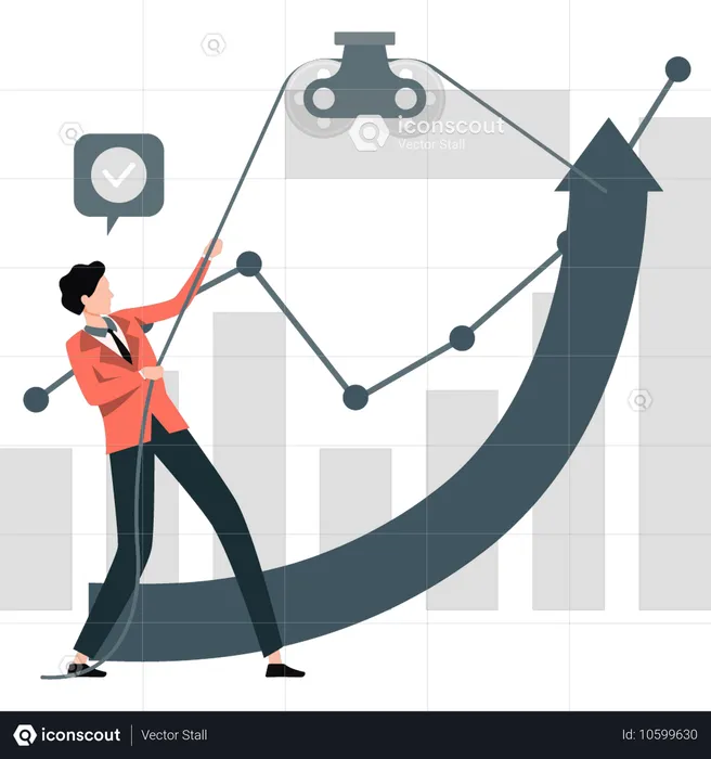 Empresário definindo seta de gráfico  Ilustração