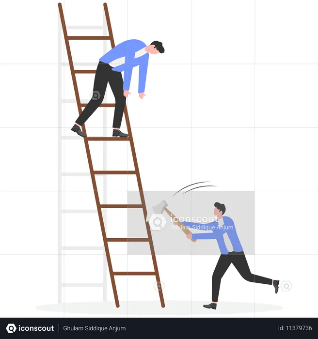 Empresário destrói escada de seu rival com machado  Ilustração