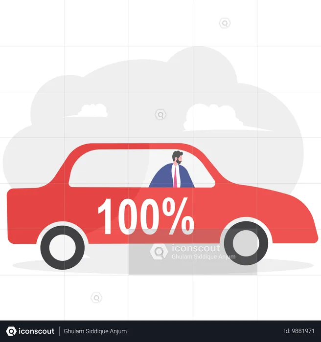 Empresário dirigindo carro e 100% de garantia  Ilustração