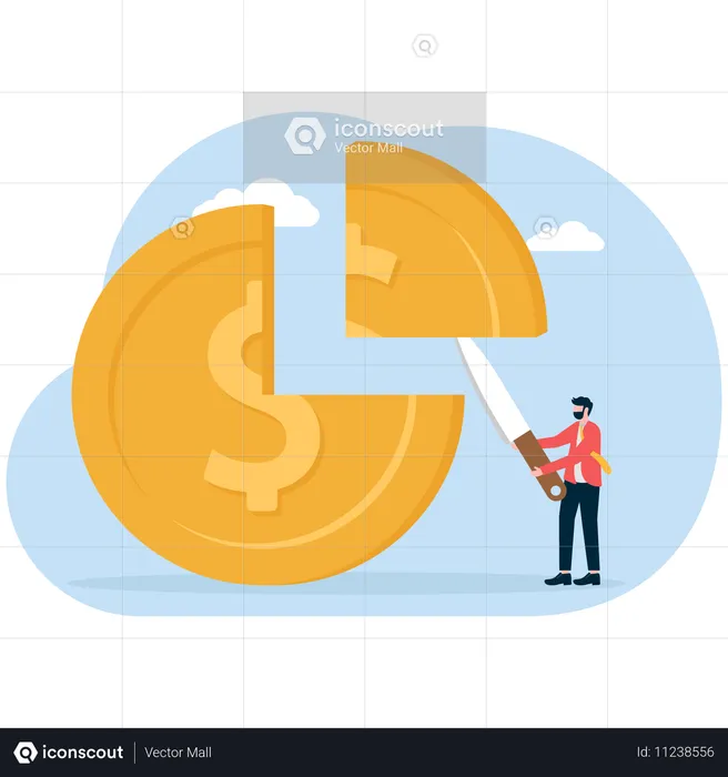 Empresário divide bolo de dólar  Ilustração