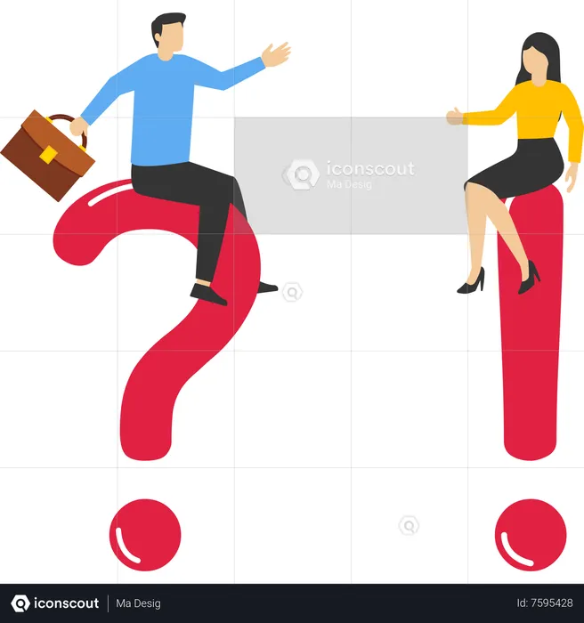 Empresário e mulher fazendo e respondendo perguntas  Ilustração