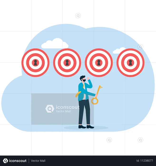 Empresario eligiendo objetivo empresarial  Ilustración