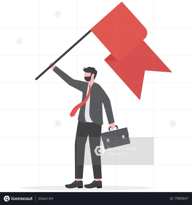 Empresário em pé agitando bandeira  Ilustração