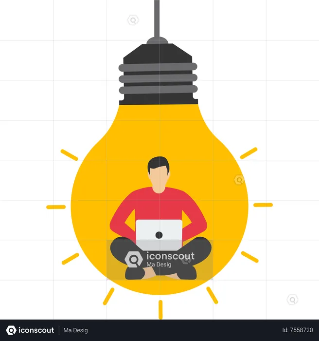 Empresário em uma lâmpada encontra uma boa ideia  Ilustração