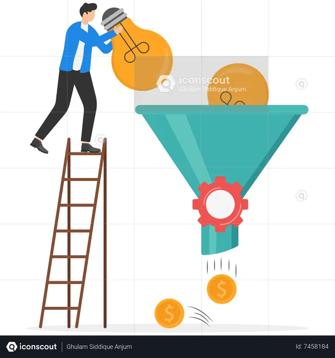 Idea de embudo de empresario y obtener dinero  Ilustración