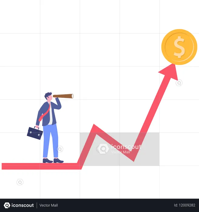 Empresario en busca de oportunidades de inversión  Ilustración