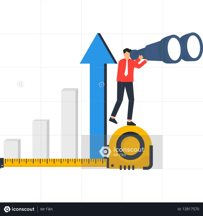 Empresario en busca de visión empresarial  Ilustración