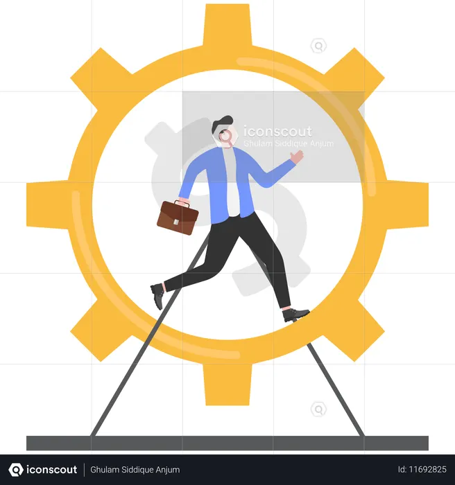 Hombre de negocios en rueda de hámster  Ilustración