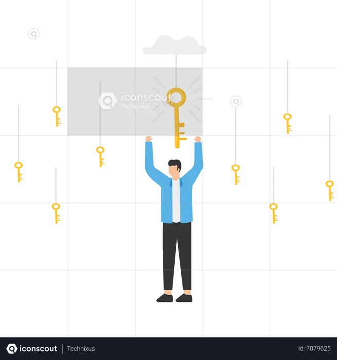 El hombre de negocios encuentra la llave correcta  Ilustración