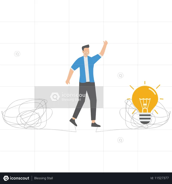 Empresario ante confusión de ideas  Ilustración