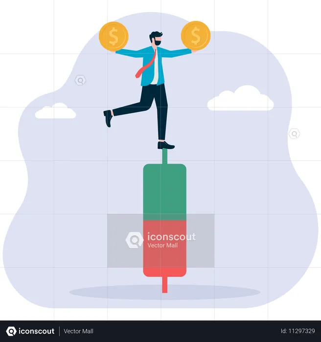 El empresario equilibra el crecimiento del dinero  Ilustración