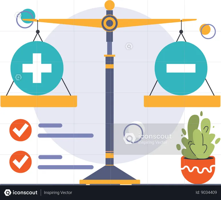 Empresário equilibra escolhas positivas e negativas  Ilustração