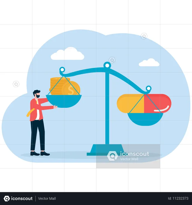 Empresario equilibrando el costo de la salud  Ilustración