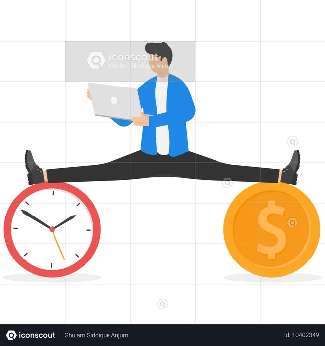 Empresario equilibrando tiempo y dinero  Ilustración