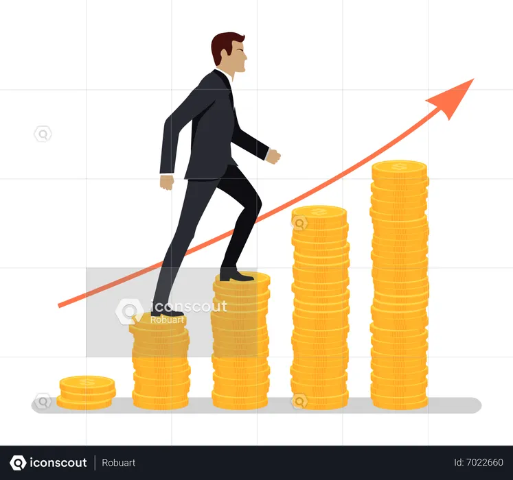 Empresario subiendo hacia el crecimiento financiero  Ilustración