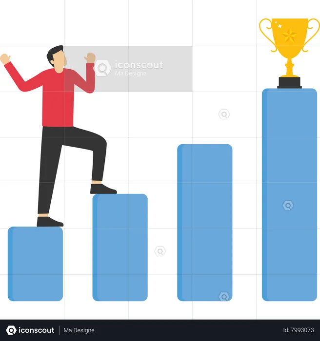 Empresário subindo para o troféu de vitória de negócios  Ilustração