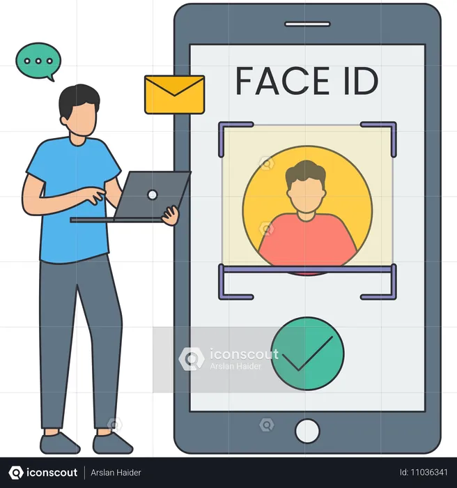 Empresário escaneando identificação facial  Ilustração