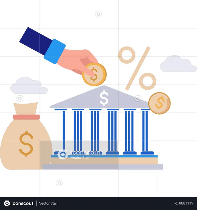 El empresario está ahorrando dinero en el banco  Ilustración