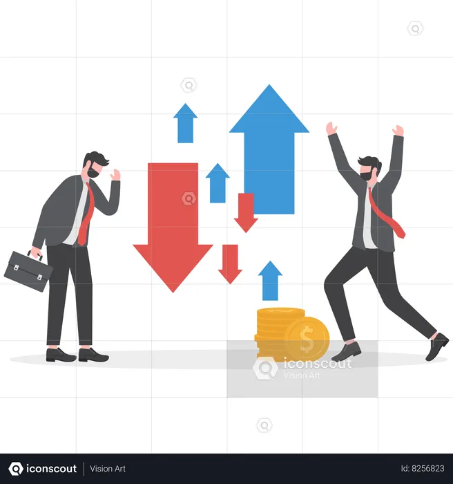 Empresário está analisando altos e baixos no mercado  Ilustração