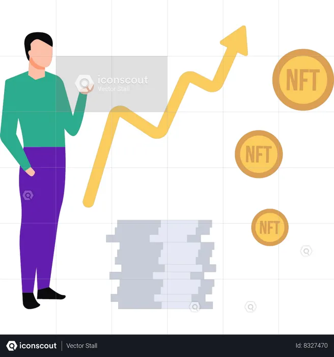 El empresario está analizando el gráfico nft.  Ilustración