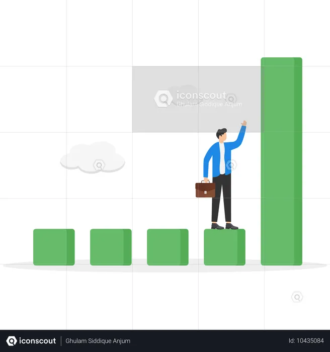 Empresário está em um gráfico diante de uma coluna ascendente  Ilustração