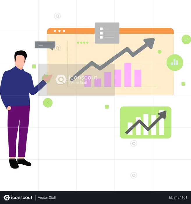 O homem de negócios está explicando os lucros do mercado  Ilustração