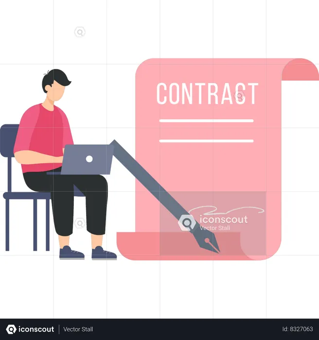 El hombre de negocios está firmando contrato en línea  Ilustración