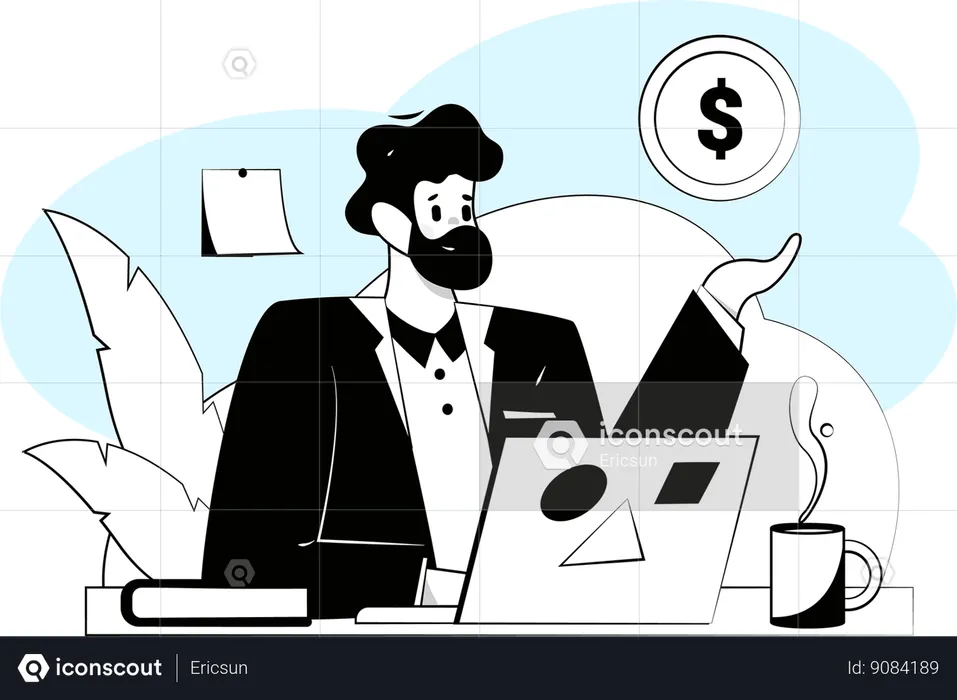 El hombre de negocios está haciendo gestión financiera  Ilustración