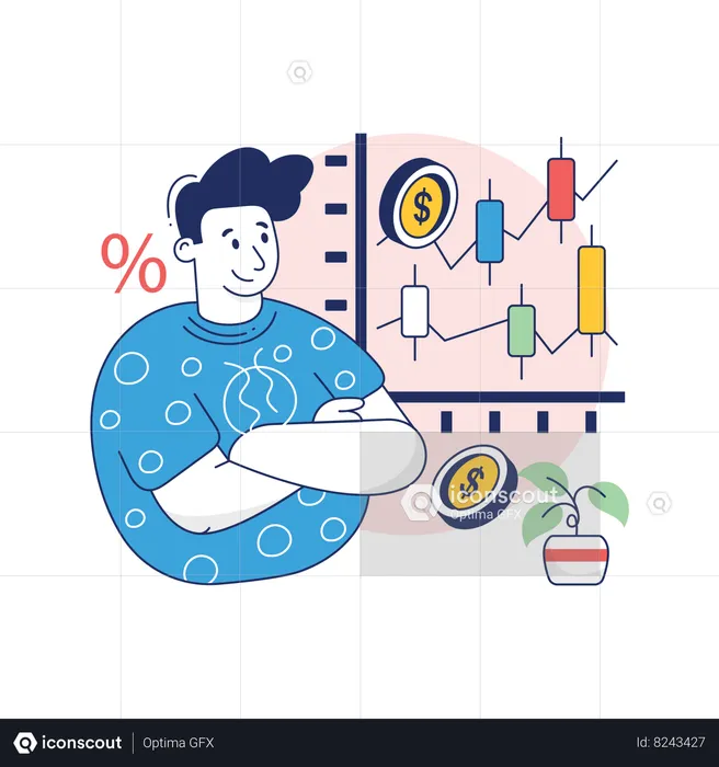 El hombre de negocios está viendo las noticias del mercado de valores  Ilustración