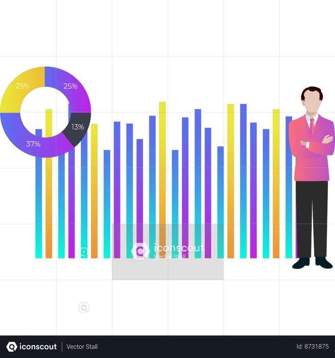 El hombre de negocios está viendo el gráfico de barras  Ilustración