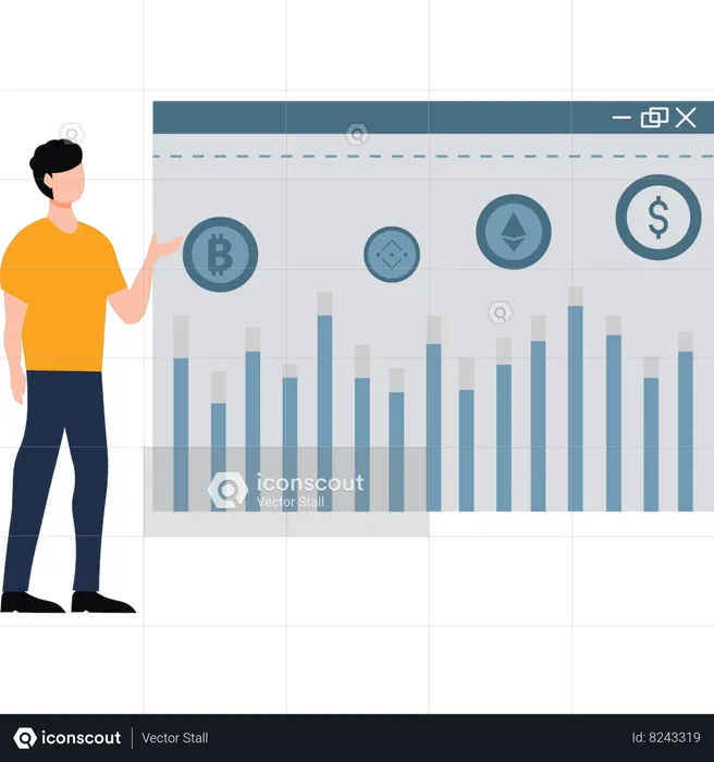 El hombre de negocios está viendo el gráfico del mercado  Ilustración