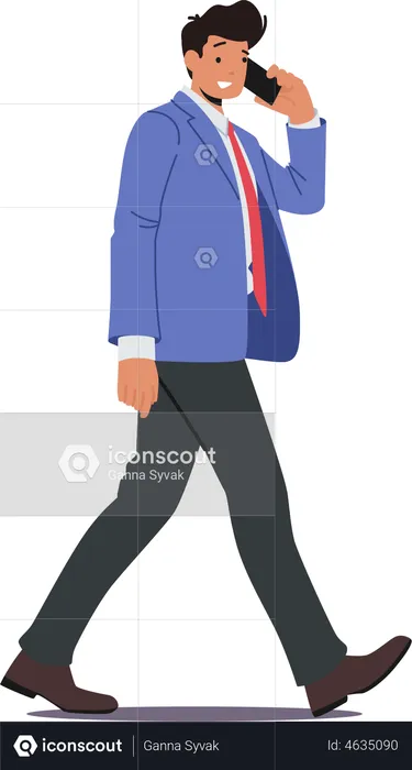 Empresário falando no smartphone enquanto caminhava  Ilustração