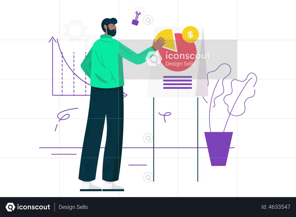 Empresário faz relatório com estatísticas financeiras  Ilustração