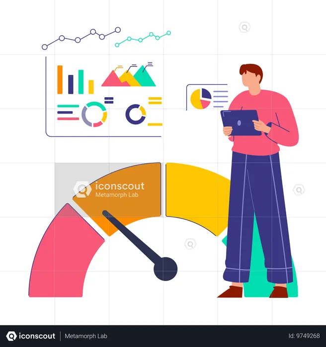 Empresário fazendo análise de risco  Ilustração