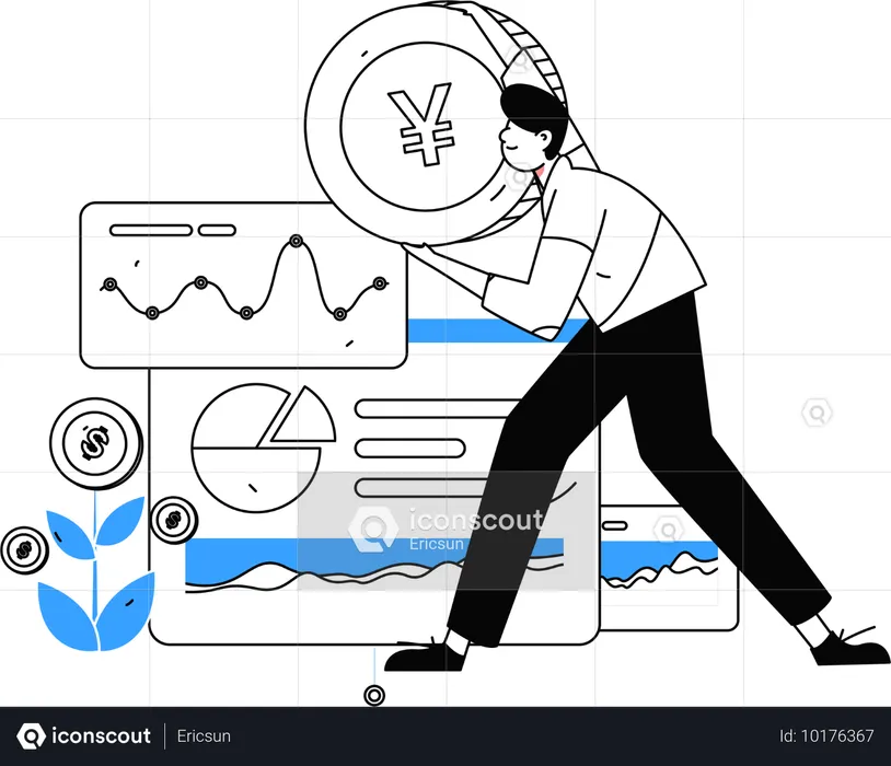 Empresário fazendo análise financeira  Ilustração