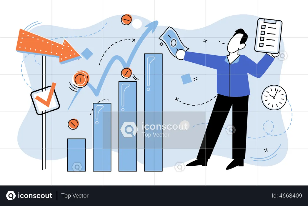 Empresário fazendo análise de gráfico de investimento  Ilustração